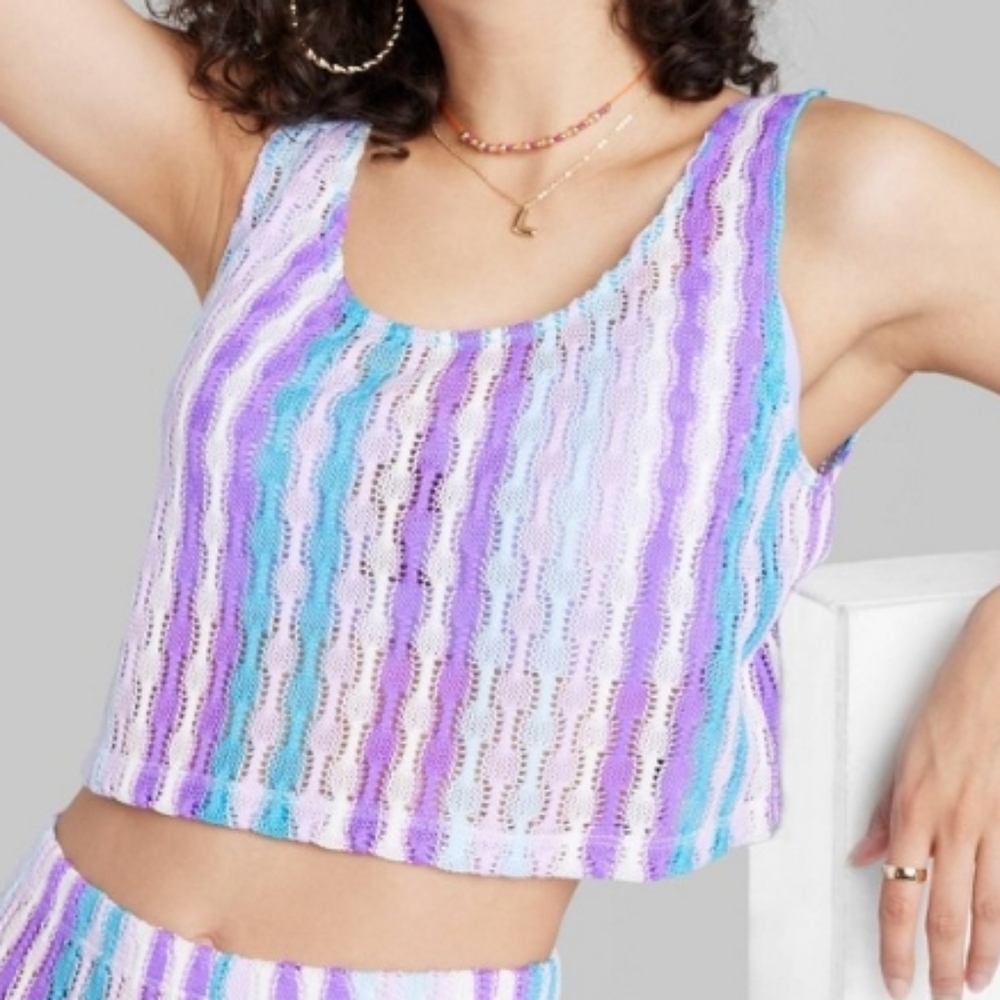 🎯nwt wild fable purple & blue neon crochet top